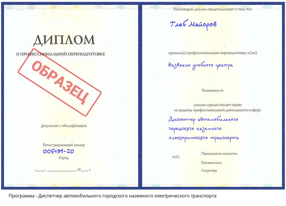 Диспетчер автомобильного городского наземного электрического транспорта Павлово