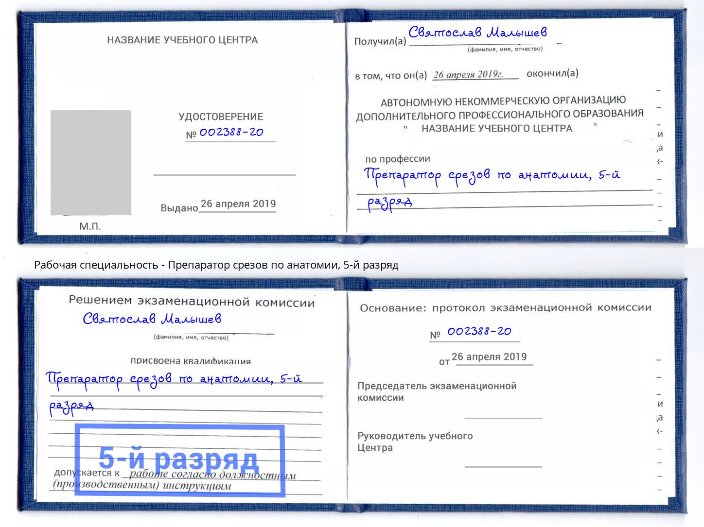 корочка 5-й разряд Препаратор срезов по анатомии Павлово