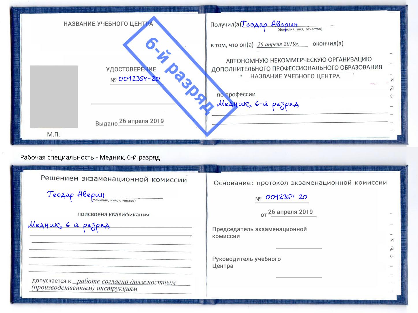 корочка 6-й разряд Медник Павлово