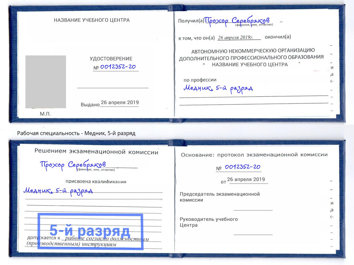 корочка 5-й разряд Медник Павлово
