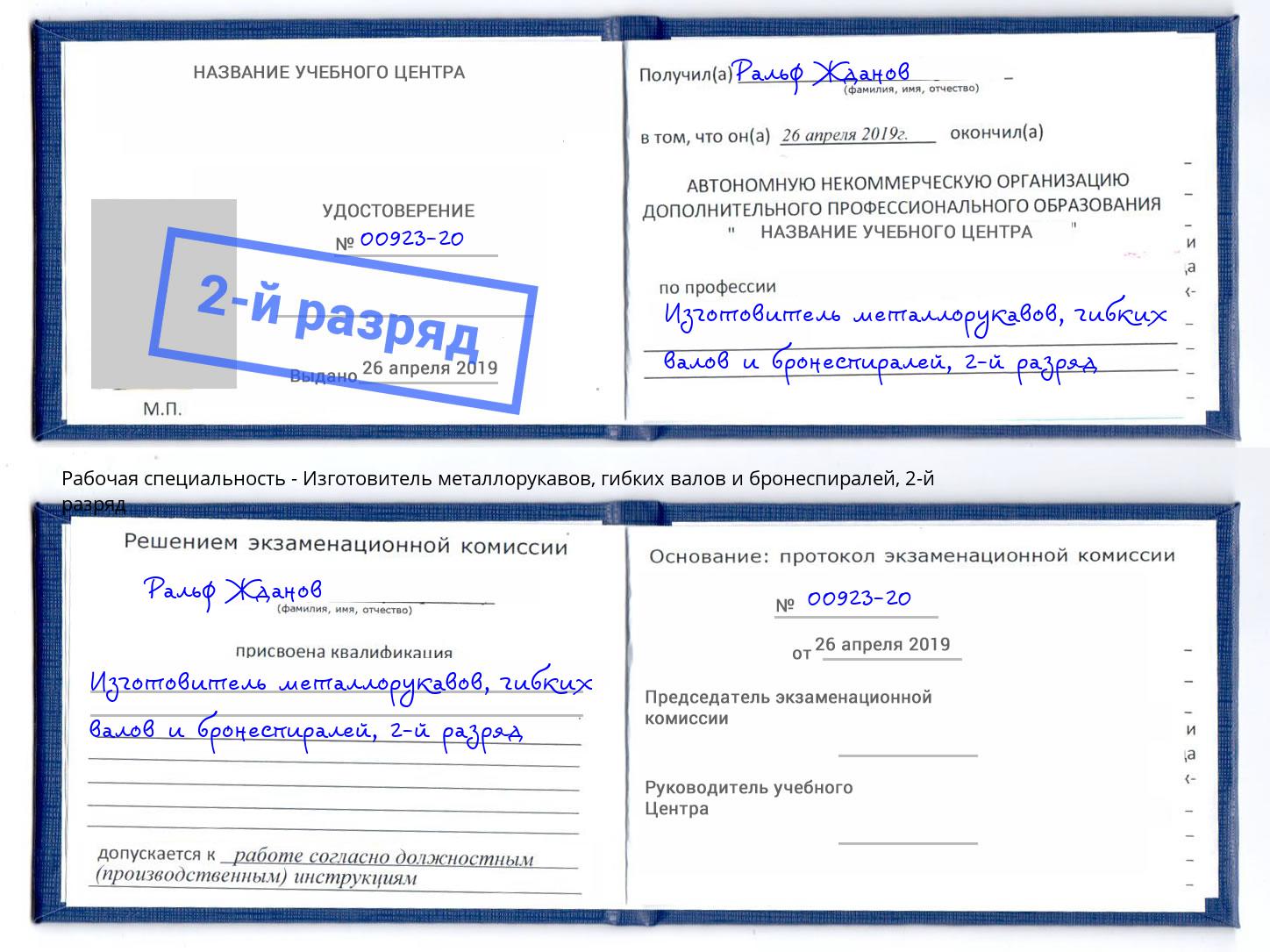 корочка 2-й разряд Изготовитель металлорукавов, гибких валов и бронеспиралей Павлово